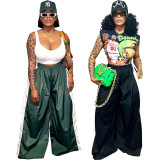 Casual Solid Color Drawstring Wide Leg Pants BGN-364