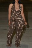 Backless Tassel Print Halterneck Jumpsuit SHD-9532