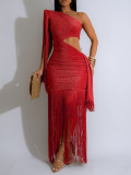 Single Shoulder Sequin Tassel Mini Dress AIL-328