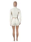 Long Sleeve Zipper Tops And Shorts 2 Piece Set SHD-9535