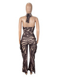 Backless Tassel Print Halterneck Jumpsuit SHD-9532