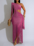 Single Shoulder Sequin Tassel Mini Dress AIL-328