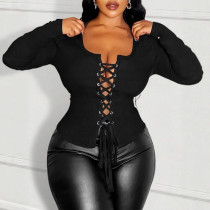 Long Sleeve Solid Color Bandage Top LSD-2474