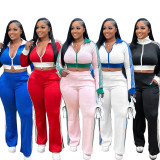 Contrast Color Zipper Long Sleeve Pants Suit SFY-768