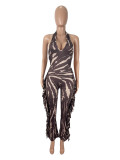 Backless Tassel Print Halterneck Jumpsuit SHD-9532