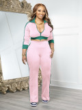 Contrast Color Zipper Long Sleeve Pants Suit SFY-768