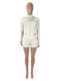 Long Sleeve Zipper Tops And Shorts 2 Piece Set SHD-9535