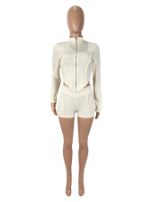 Long Sleeve Zipper Tops And Shorts 2 Piece Set SHD-9535