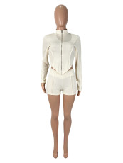 Long Sleeve Zipper Tops And Shorts 2 Piece Set SHD-9535