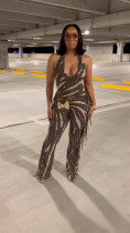 Backless Tassel Print Halterneck Jumpsuit SHD-9532