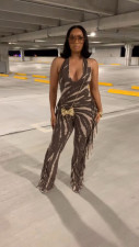 Backless Tassel Print Halterneck Jumpsuit SHD-9532