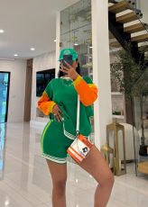 Color Block Long Sleeve Knits Two Piece Shorts Set TR-1337