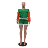 Color Block Long Sleeve Knits Two Piece Shorts Set TR-1337