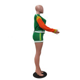 Color Block Long Sleeve Knits Two Piece Shorts Set TR-1337