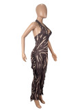 Backless Tassel Print Halterneck Jumpsuit SHD-9532