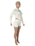 Long Sleeve Zipper Tops And Shorts 2 Piece Set SHD-9535