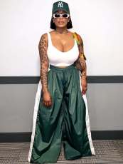 Casual Solid Color Drawstring Wide Leg Pants BGN-364