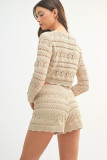 Long Sleeve Hollow Out Two Piece Shorts Set MDF-5523