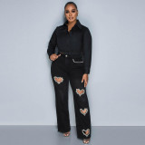 Love Hot Drill Straight Jeans GBTF-DZF2611