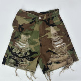 Plus Size Camouflage Print Tassel Short GBTF-6603PL
