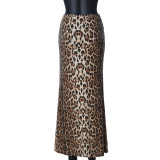 Leopard Print Sequin Patchwork Long Skirt GBTF-51515DHD