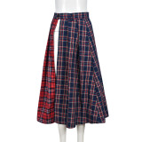 Contrast Color Plaid Print Split Skirt GBTF-7993SG