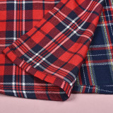 Contrast Color Plaid Print Split Skirt GBTF-7993SG