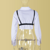 Long Sleeve PU Wrap Chest Short Shirt GBTF-31587THY