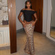 Leopard Print Sequin Patchwork Long Skirt GBTF-51515DHD