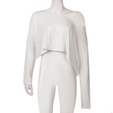 Solid Color Slash Neck Irregular Tops GPKJ-KJ21751