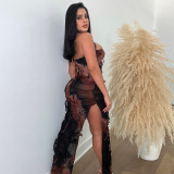 Tie Dye Print Tassel Split Maxi Dress GBTF-7925DG