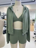 Solid Color Knits Hooded Short 3 Piece Set GPKJ-KJ07976