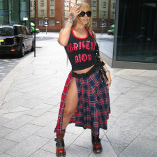 Contrast Color Plaid Print Split Skirt GBTF-7993SG