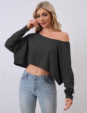 Solid Color Slash Neck Irregular Tops GPKJ-KJ21751