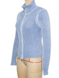 Knits Stripe Zipper Sweater Coats SH-391391
