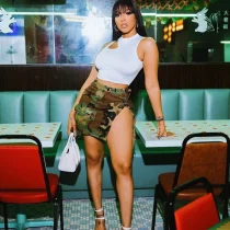 Camouflage Split Tassel Half Body Skirt GBTF-9190DD