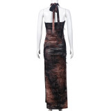 Tie Dye Print Tassel Split Maxi Dress GBTF-7925DG