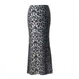 Leopard Print Sequin Patchwork Long Skirt GBTF-51515DHD