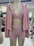 Solid Color Knits Hooded Short 3 Piece Set GPKJ-KJ07976