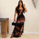 Tie Dye Print Tassel Split Maxi Dress GBTF-7925DG