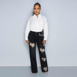 Love Hot Drill Straight Jeans GBTF-DZF2611