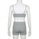 Solid Color Knits Hooded Short 3 Piece Set GPKJ-KJ07976