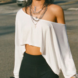 Solid Color Slash Neck Irregular Tops GPKJ-KJ21751