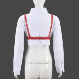 Long Sleeve PU Wrap Chest Short Shirt GBTF-31587THY