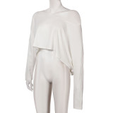 Solid Color Slash Neck Irregular Tops GPKJ-KJ21751