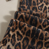 Leopard Print Sequin Patchwork Long Skirt GBTF-51515DHD