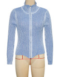 Knits Stripe Zipper Sweater Coats SH-391391