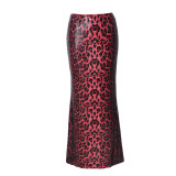 Leopard Print Sequin Patchwork Long Skirt GBTF-51515DHD