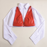 Long Sleeve PU Wrap Chest Short Shirt GBTF-31587THY