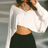 Solid Color Slash Neck Irregular Tops GPKJ-KJ21751